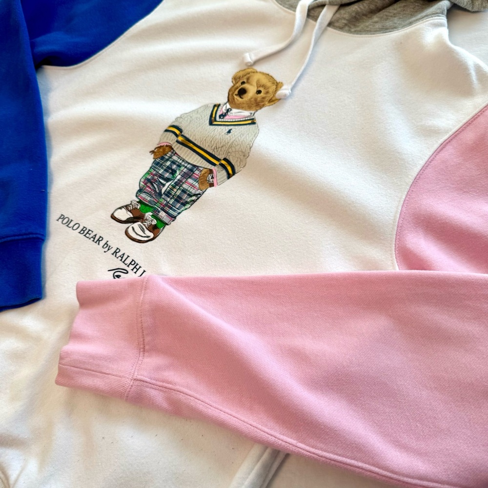 ★ SOLD ★ Rare Polo Bear Ralph Lauren Hoodie - Size S, Multi-Color Sleeves